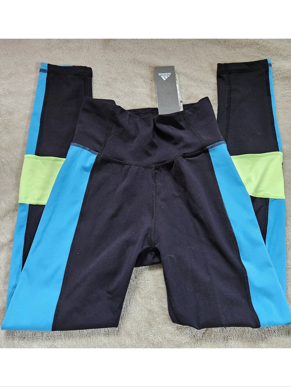 Adidas Climalite Black With Blue/Green High Rise 7/8 Tight Leggings XS - NWT